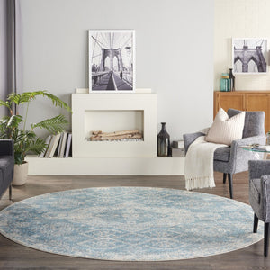 HomeRoots 8' Ivory and Light Blue Geometric Distressed Rug – Modern Style, Durable, Easy-Care for Any Room 8' Round 550261