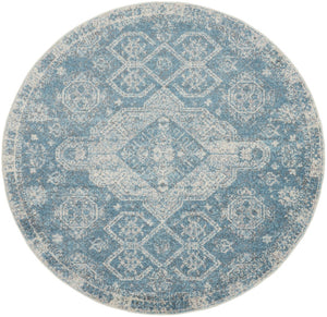 HomeRoots 8' Ivory and Light Blue Geometric Distressed Rug – Modern Style, Durable, Easy-Care for Any Room 8' Round 550261
