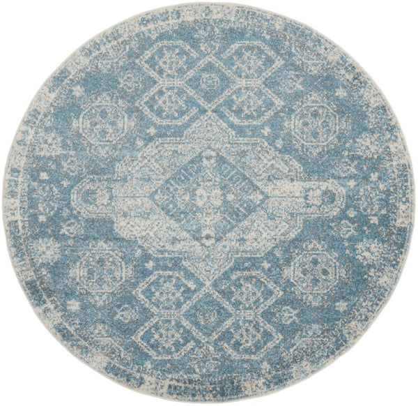 HomeRoots 8' Ivory and Light Blue Geometric Distressed Rug – Modern Style, Durable, Easy-Care for Any Room 8' Round 550261