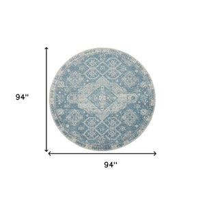 Homeroots 8' Ivory And Light Blue Geometric Round Rug - Stain-resistant, Durable, Perfect For Homes With Kids & Pets  Polypropylene 550261