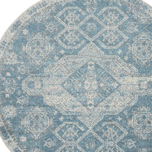 Homeroots 8' Ivory And Light Blue Geometric Round Rug - Stain-resistant, Durable, Perfect For Homes With Kids & Pets  Polypropylene 550261