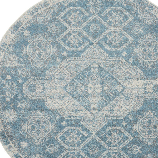 Homeroots 8' Ivory And Light Blue Geometric Round Rug - Stain-resistant, Durable, Perfect For Homes With Kids & Pets  Polypropylene 550261