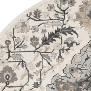 HomeRoots 8' Elegant Ivory Floral Medallion Rug - Stylish Non-Skid Design for Living Spaces & Bedrooms 8' Round 550267