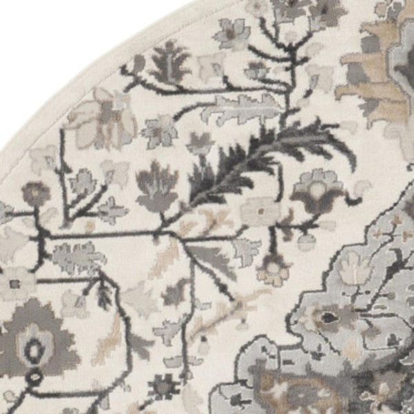 HomeRoots 8' Elegant Ivory Floral Medallion Rug - Stylish Non-Skid Design for Living Spaces & Bedrooms 8' Round 550267