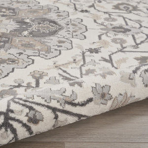 HomeRoots 8' Elegant Ivory Floral Medallion Rug - Stylish Non-Skid Design for Living Spaces & Bedrooms 8' Round 550267