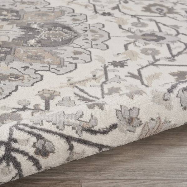 HomeRoots 8' Elegant Ivory Floral Medallion Rug - Stylish Non-Skid Design for Living Spaces & Bedrooms 8' Round 550267