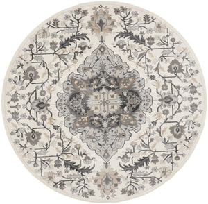 HomeRoots 8' Elegant Ivory Floral Medallion Rug - Stylish Non-Skid Design for Living Spaces & Bedrooms 8' Round 550267