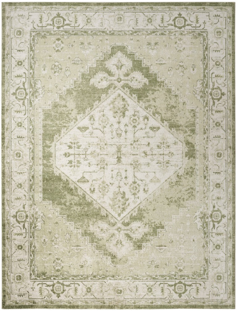 7 X 9 Cream Floral Low Pile Polypropylene Area Rug with Vintage Distressed Finish