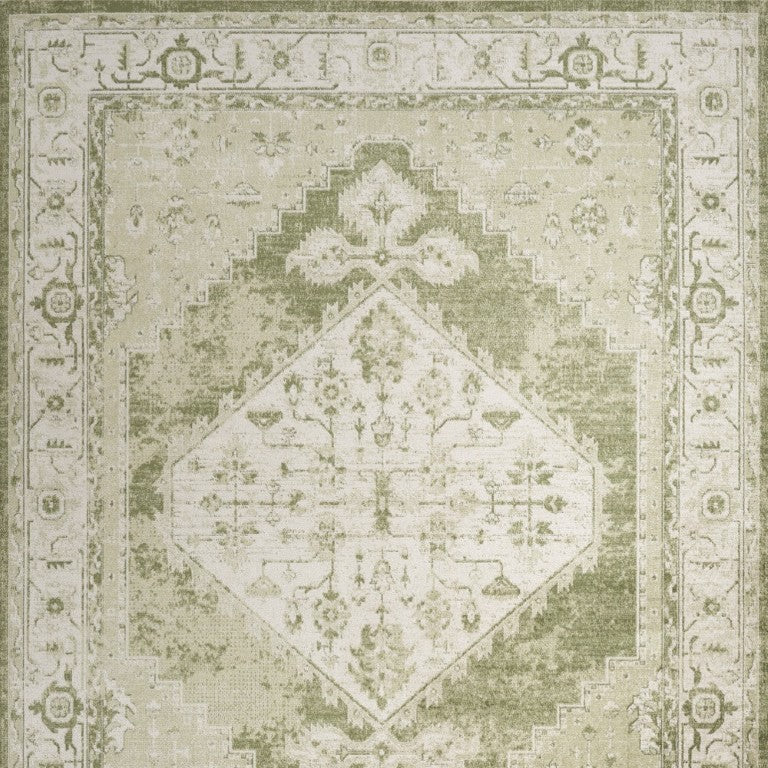 7 X 9 Cream Floral Low Pile Polypropylene Area Rug with Vintage Distressed Finish