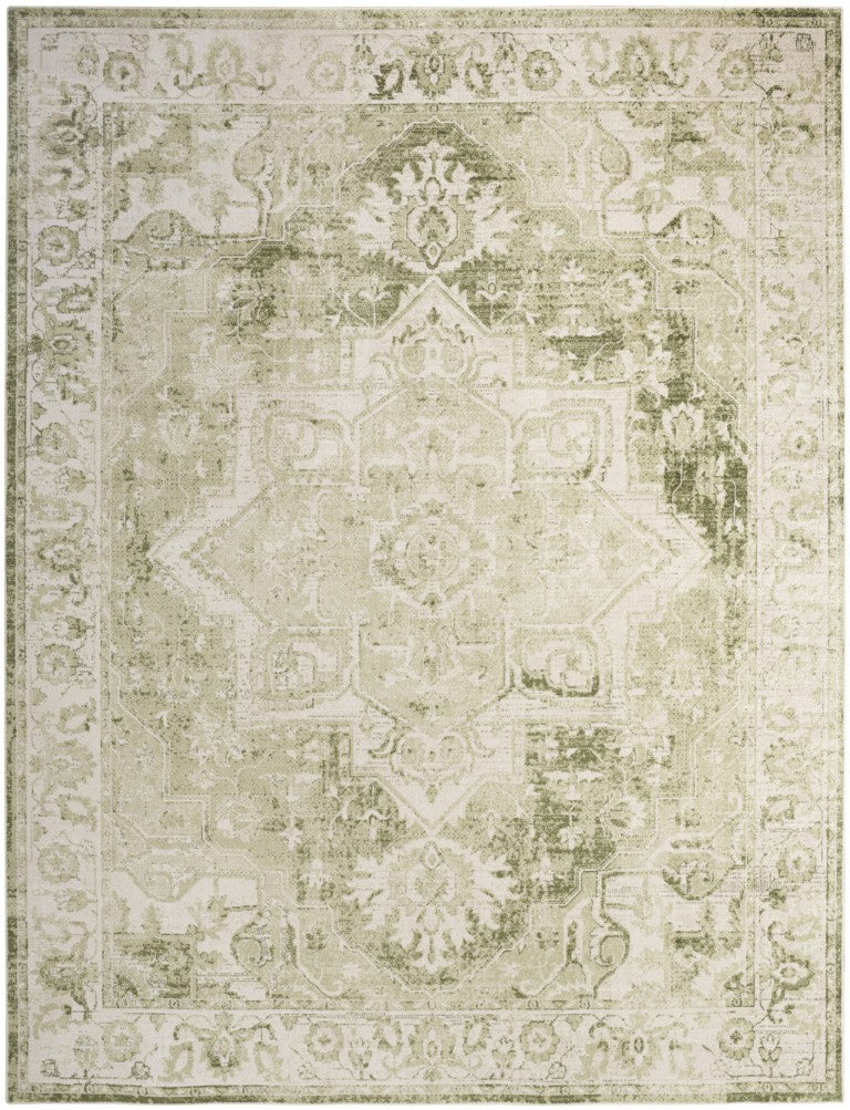 7x9 Ivory Tan Medallion Polyester Area Rug Power Loomed Vintage Floral Living Room