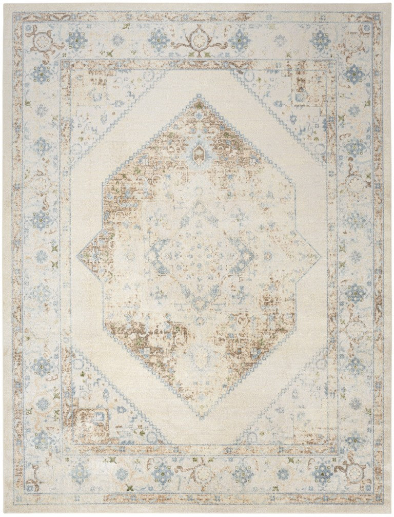 HomeRoots 7x9 Vintage Floral Medallion Area Rug Distressed Beige Ivory Bohemian Living Room 550270