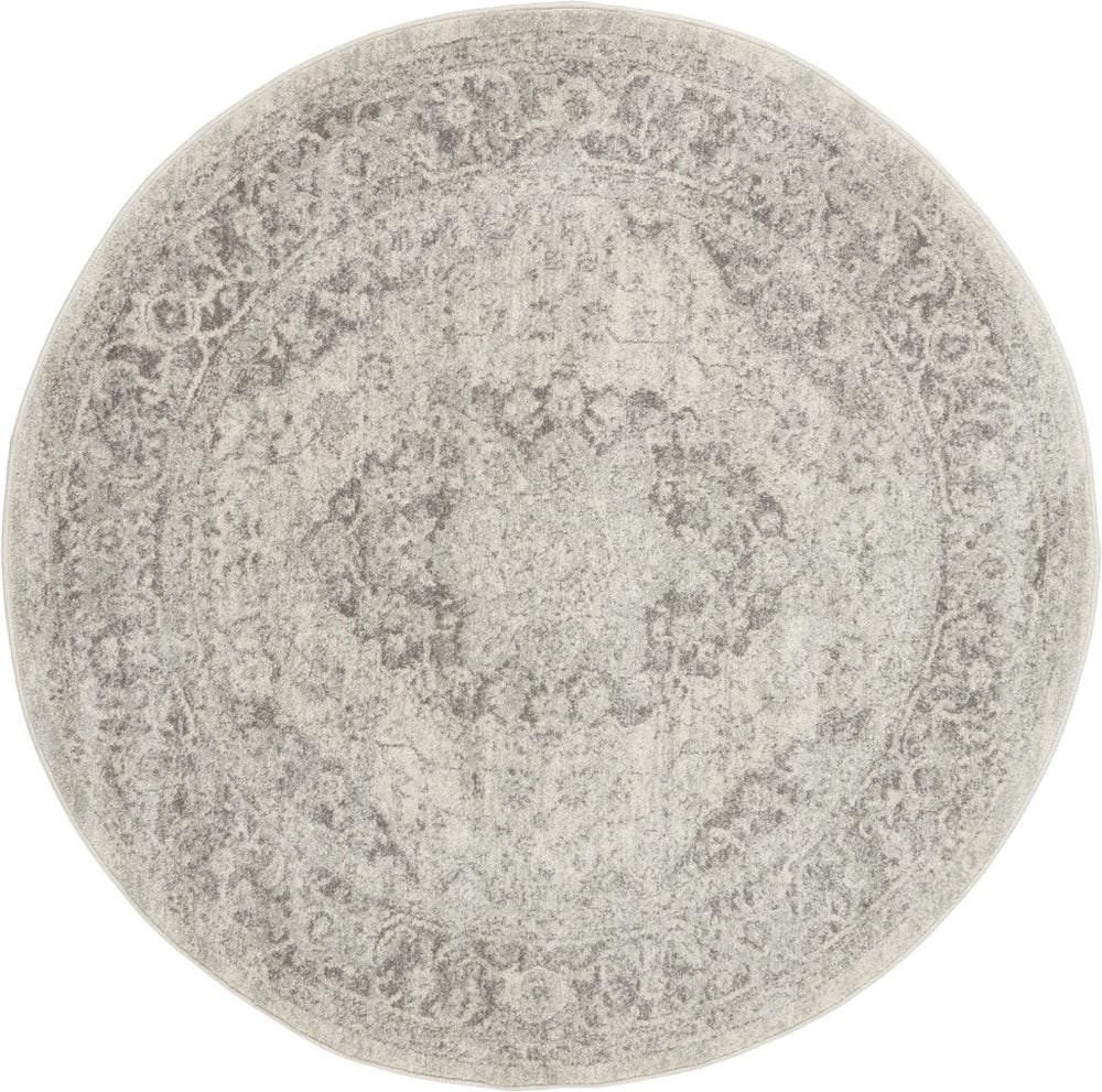 Homeroots 8' Ivory And Gray Floral Medallion Round Rug - Stain Resistant, Durable, Perfect For Kids And Pets!  Polypropylene 550271