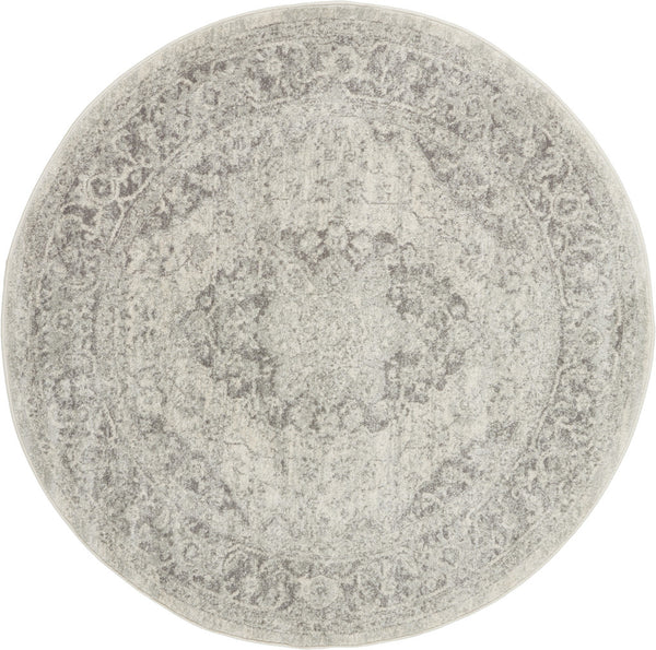 Homeroots 8' Ivory And Gray Floral Medallion Round Rug - Stain Resistant, Durable, Perfect For Kids And Pets!  Polypropylene 550271