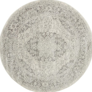 Homeroots 8' Ivory And Gray Floral Medallion Round Rug - Stain Resistant, Durable, Perfect For Kids And Pets!  Polypropylene 550271