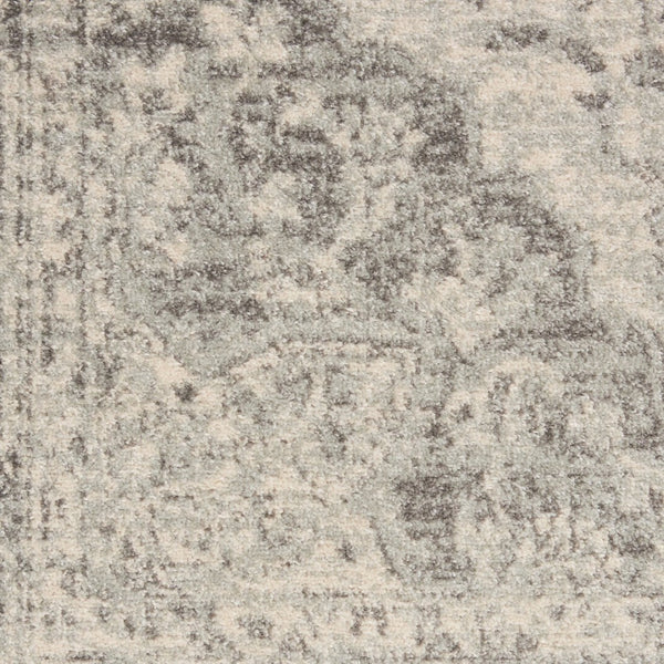 HomeRoots 8' Floral Medallion Distressed Rug in Ivory and Gray – Timeless Elegance for Any Home Decor 8' Round 550271