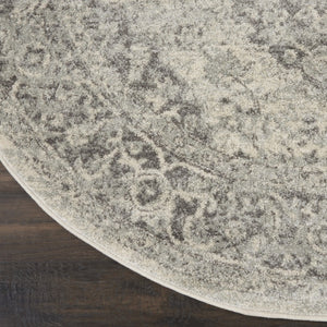 Homeroots 8' Ivory And Gray Floral Medallion Round Rug - Stain Resistant, Durable, Perfect For Kids And Pets!  Polypropylene 550271