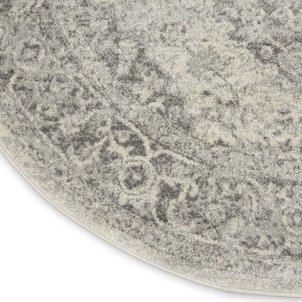 HomeRoots 8' Floral Medallion Distressed Rug in Ivory and Gray – Timeless Elegance for Any Home Decor 8' Round 550271