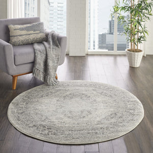 HomeRoots 8' Floral Medallion Distressed Rug in Ivory and Gray – Timeless Elegance for Any Home Decor 8' Round 550271