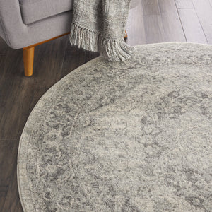 Homeroots 8' Ivory And Gray Floral Medallion Round Rug - Stain Resistant, Durable, Perfect For Kids And Pets!  Polypropylene 550271