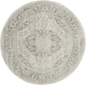 HomeRoots 8' Floral Medallion Distressed Rug in Ivory and Gray – Timeless Elegance for Any Home Decor 8' Round 550271