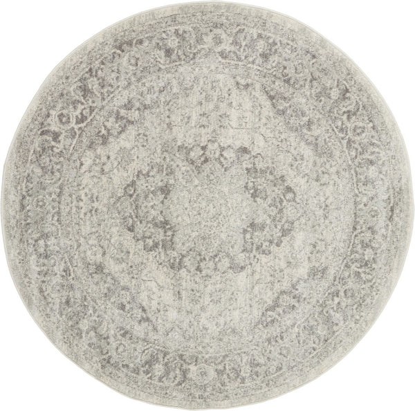 HomeRoots 8' Floral Medallion Distressed Rug in Ivory and Gray – Timeless Elegance for Any Home Decor 8' Round 550271