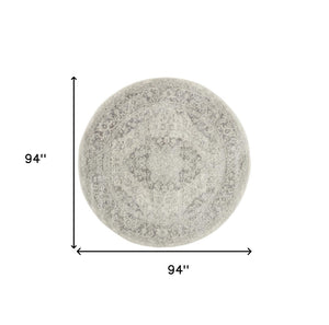 Homeroots 8' Ivory And Gray Floral Medallion Round Rug - Stain Resistant, Durable, Perfect For Kids And Pets!  Polypropylene 550271