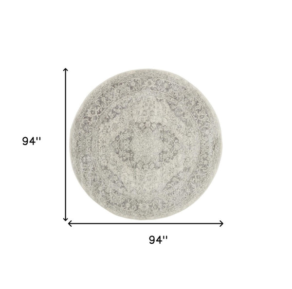 Homeroots 8' Ivory And Gray Floral Medallion Round Rug - Stain Resistant, Durable, Perfect For Kids And Pets!  Polypropylene 550271