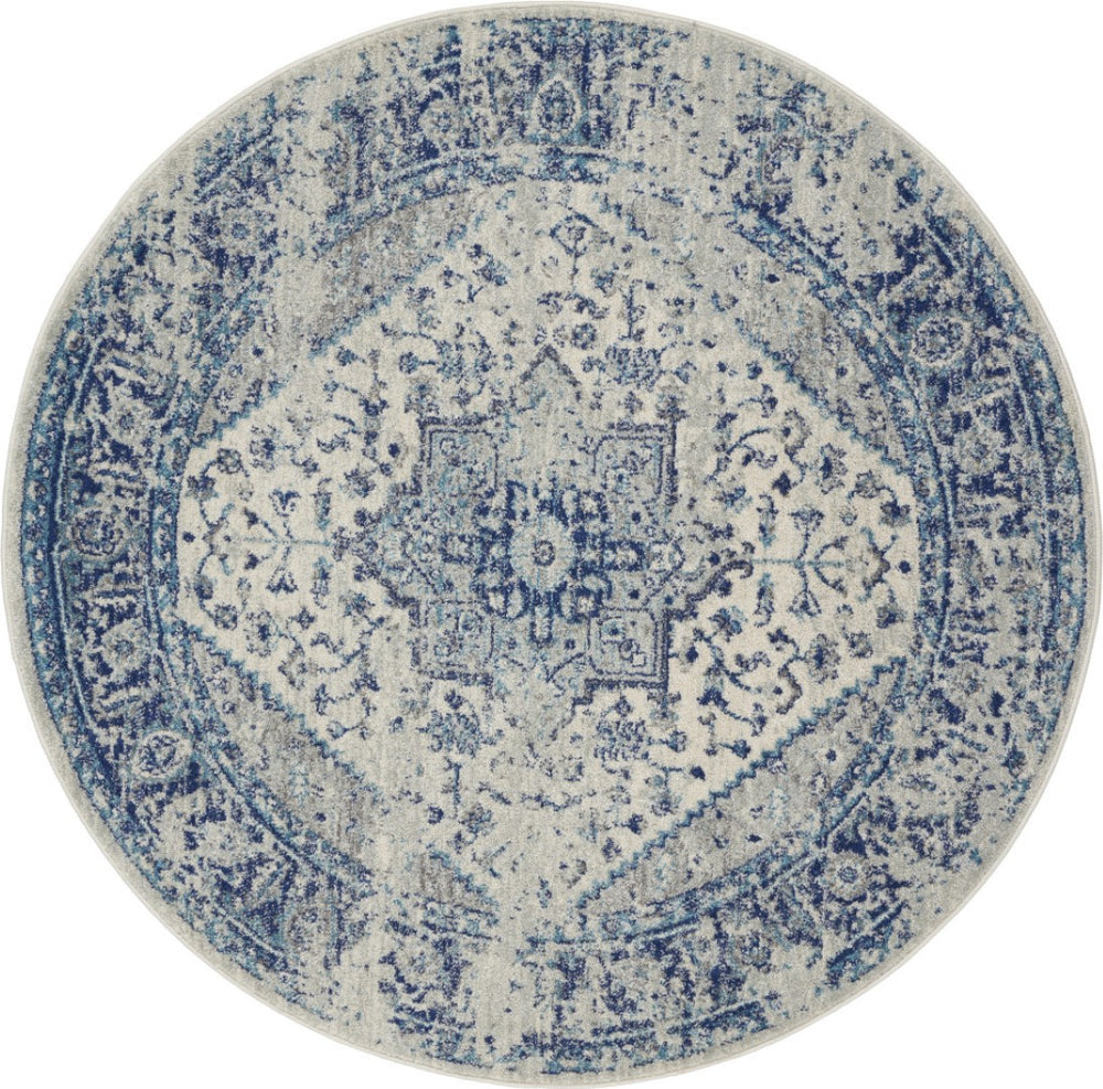 HomeRoots 8' Ivory and Light Blue Floral Medallion Rug - Timeless Distressed Design for Elegant Home Decor 8' Round 550272