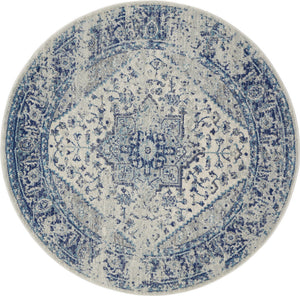 Homeroots 8' Ivory And Light Blue Floral Medallion Distressed Round Rug - Durable, Stain Resistant, Stylish Decor  Polypropylene 550272