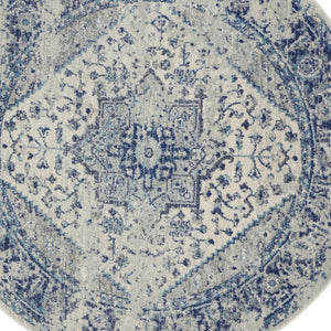 HomeRoots 8' Ivory and Light Blue Floral Medallion Rug - Timeless Distressed Design for Elegant Home Decor 8' Round 550272