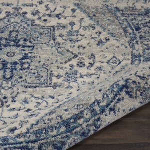HomeRoots 8' Ivory and Light Blue Floral Medallion Rug - Timeless Distressed Design for Elegant Home Decor 8' Round 550272