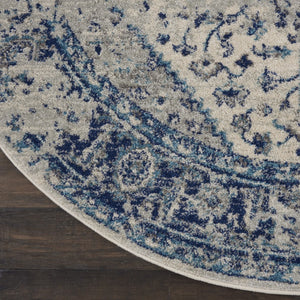 Homeroots 8' Ivory And Light Blue Floral Medallion Distressed Round Rug - Durable, Stain Resistant, Stylish Decor  Polypropylene 550272