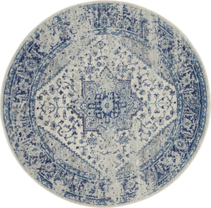 HomeRoots 8' Ivory and Light Blue Floral Medallion Rug - Timeless Distressed Design for Elegant Home Decor 8' Round 550272