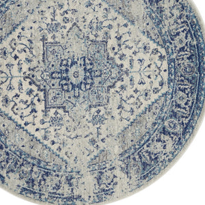 Homeroots 8' Ivory And Light Blue Floral Medallion Distressed Round Rug - Durable, Stain Resistant, Stylish Decor  Polypropylene 550272