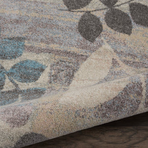 HomeRoots 8' Botanical Leaves Area Rug in Ivory Gray and Blue – Durable, Stylish, Perfect for Any Home Space 8' Round 550273