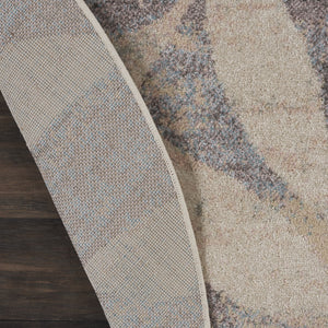 Homeroots 8' Ivory Gray And Blue Round Botanical Leaves Rug - Stain Resistant, Durable, Stylish Home Decor Piece  Polypropylene 550273