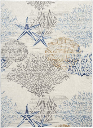 HomeRoots Coastal Seashell Coral Area Rug Polypropylene Non Skid Latex Backing for Living Room Decor 6' x 9' 550274