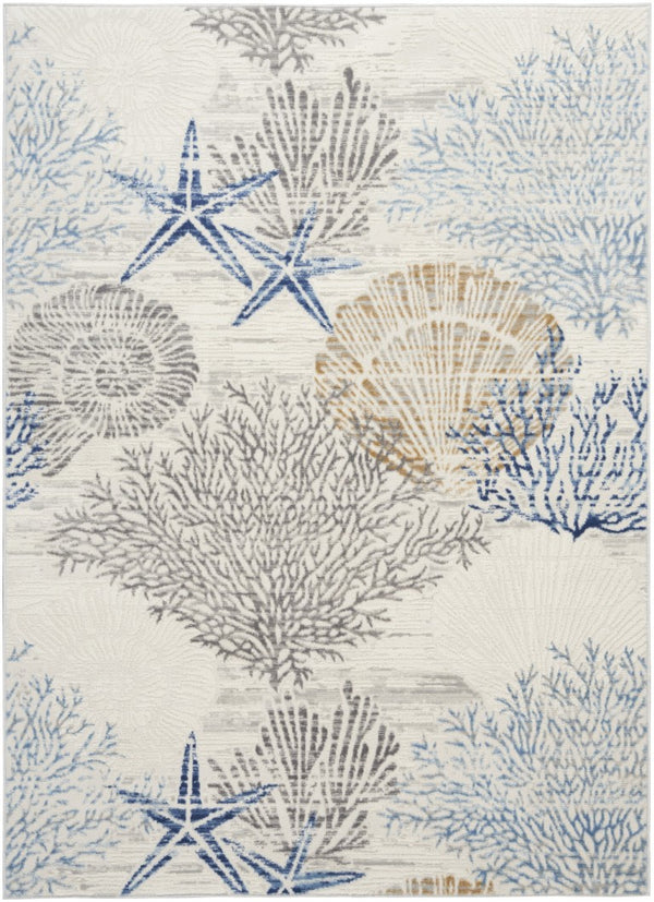 HomeRoots Coastal Seashell Coral Area Rug Polypropylene Non Skid Latex Backing for Living Room Decor 6' x 9' 550274