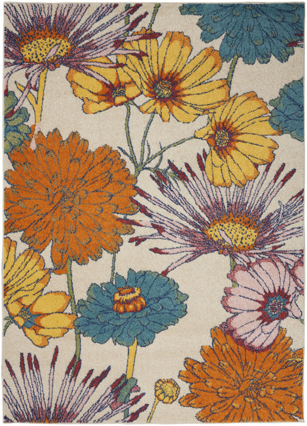 Homeroots 5' X 7' Cream Floral Power Loom Area Rug  Polypropylene 550279