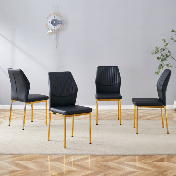 English Elm Luxury Dining Chair Set Of 4 - Modern Black Pu Upholstery With Gold Legs For Stylish Comfort W1151P282688