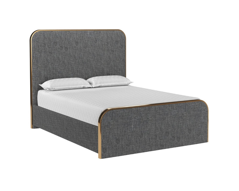 Sunpan TOMETI Bed - Modern Queen Upholstered Design with Curved Headboard and Gold Steel Accents Grey 109218