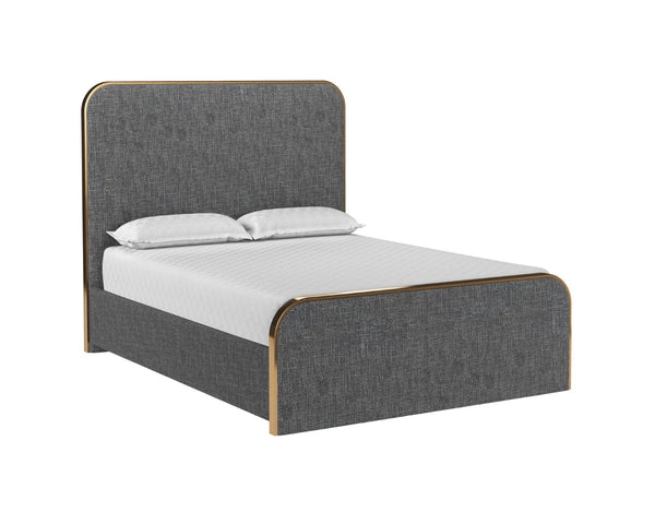 Sunpan TOMETI Bed - Modern Queen Upholstered Design with Curved Headboard and Gold Steel Accents Grey 109218