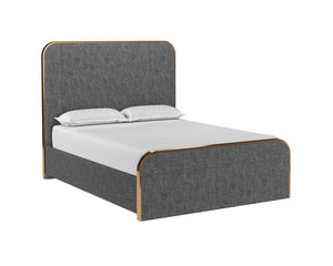 Sunpan Tometi Bed - Sleek Modern Design with Curved Upholstered Headboard and Brushed Gold Accents Queen