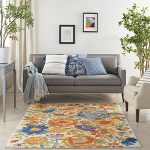 HomeRoots 5' Cream Floral Area Rug - Timeless Elegance for Living Rooms, Bedrooms, and Entryways with Durability 5' X 7' 550280