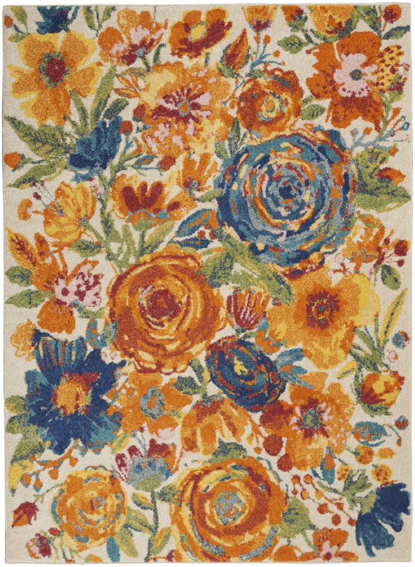 HomeRoots 5' Cream Floral Area Rug - Timeless Elegance for Living Rooms, Bedrooms, and Entryways with Durability 5' X 7' 550280