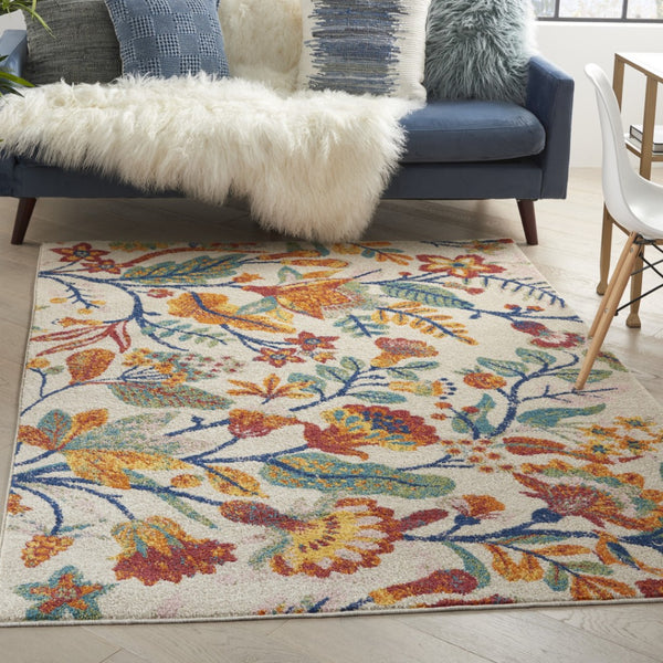 HomeRoots 5' Elegant Cream Floral Area Rug - Timeless Design, Durable Power Loom Construction for Any Room 5' X 7' 550282