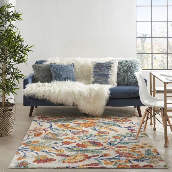 HomeRoots 5' Elegant Cream Floral Area Rug - Timeless Design, Durable Power Loom Construction for Any Room 5' X 7' 550282