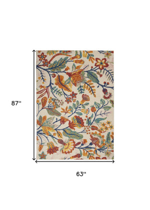 Homeroots 5' X 7' Cream Floral Power Loom Area Rug  Polypropylene 550282