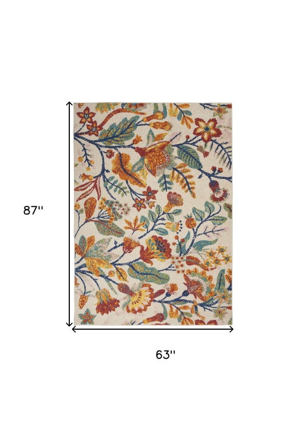 Homeroots 5' X 7' Cream Floral Power Loom Area Rug  Polypropylene 550282