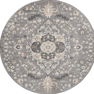 HomeRoots 8' Elegant Ivory Floral Medallion Round Rug – Durable Non-Skid Design for Living Rooms & More! 550283